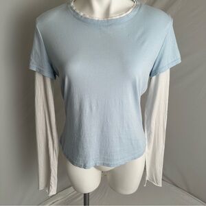 Express faux layer blue and white long sleeve layered style t-shirt